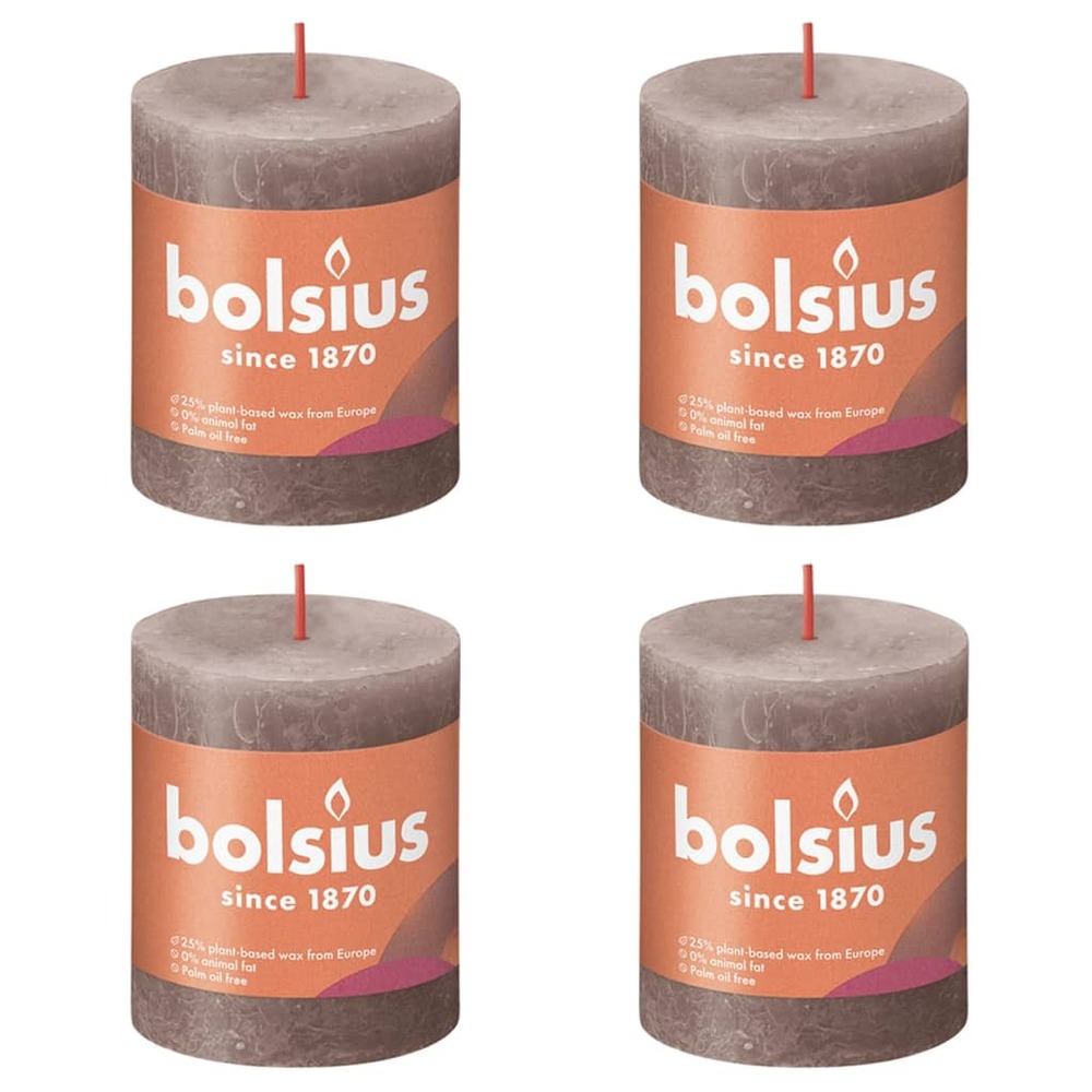 Bougies pilier rustiques shine 4 pcs 80x68 mm taupe rustique