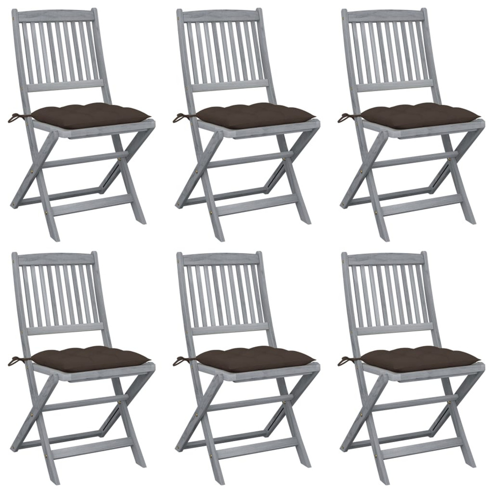 Chaises pliables d'extérieur lot de 6 et coussins bois d'acacia