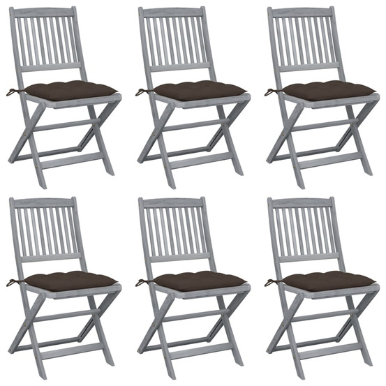 Chaises pliables d'extérieur lot de 6 et coussins bois d'acacia