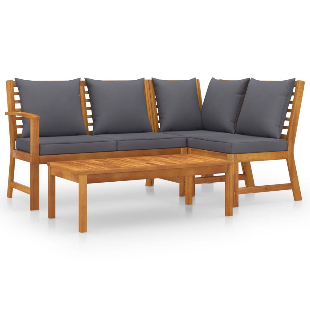 Salon de jardin 4 pcs avec coussin bois d'acacia solide