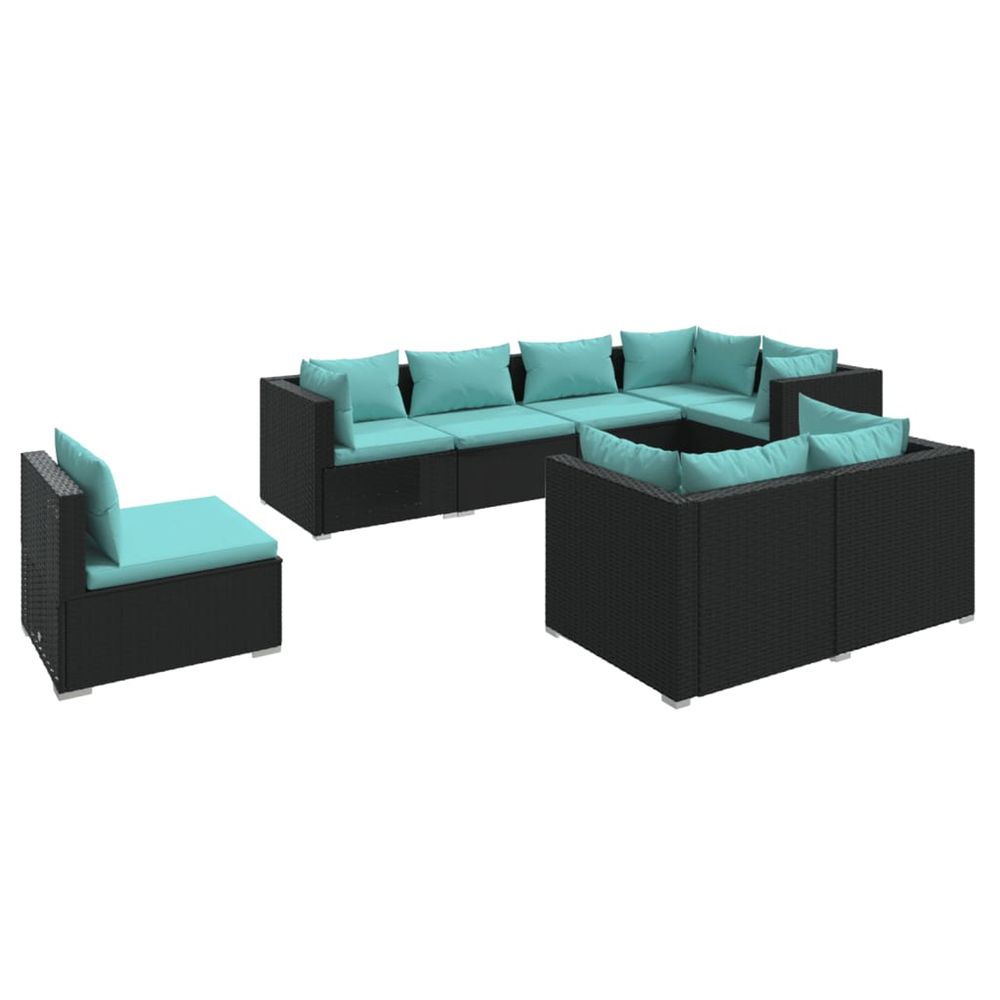Salon de jardin 8 pcs avec coussins résine tressée noir