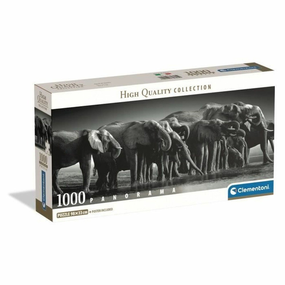 Puzzle panorama la horde d'éléphants n&b 1000 pièces