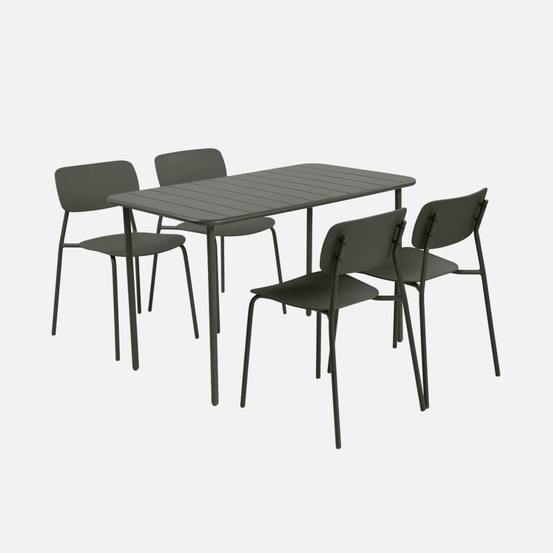 Table de jardin métal + 4 assises, amélia + liva l 120 x 70 x 72,5cm
