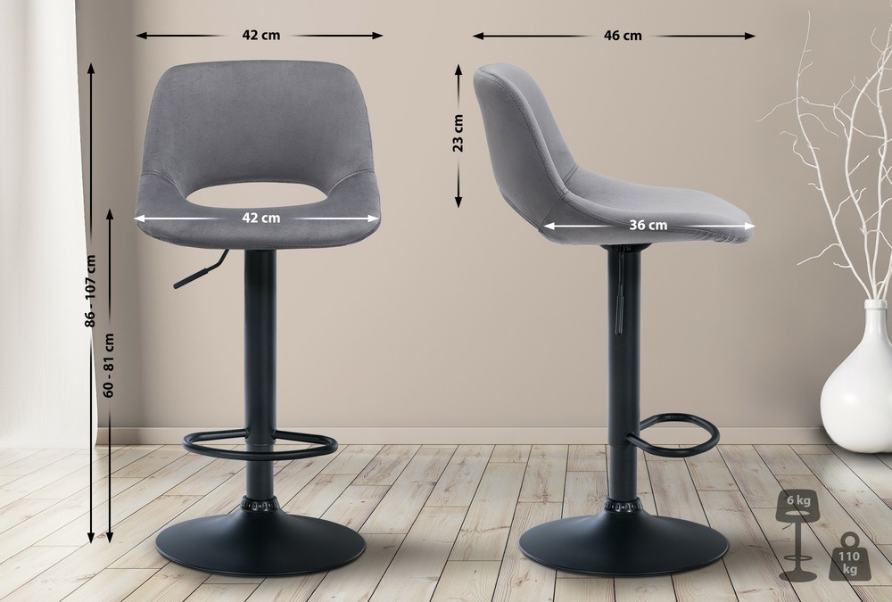 Tabouret de bar camden velours noir