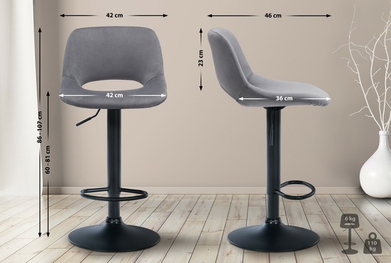 Tabouret de bar camden velours noir