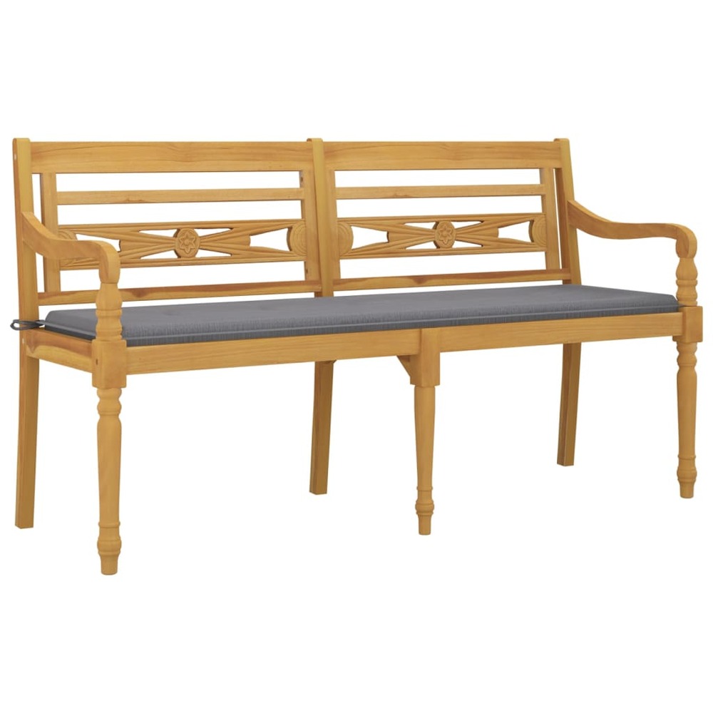 Banc de jardin meuble de patio d'extérieur terrasse avec coussin gris 150 cm bois de teck massif
