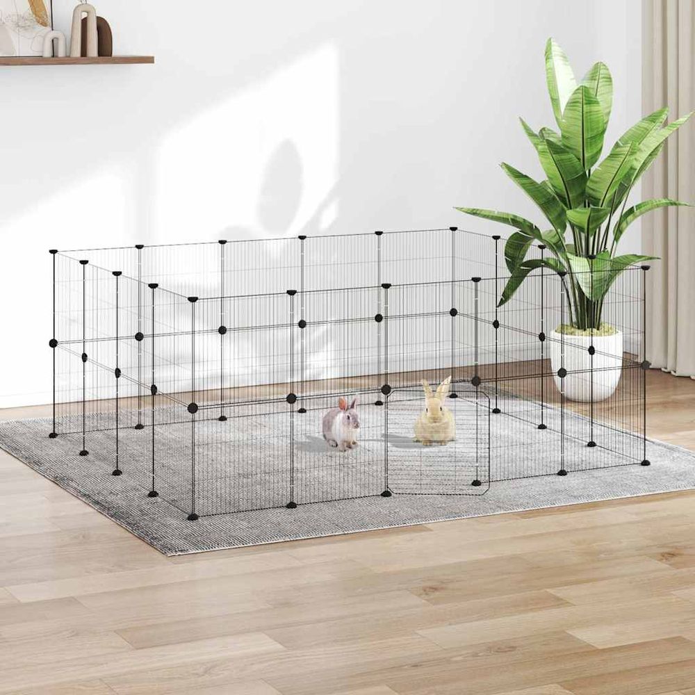 Enclos modulable 36 panneaux acier pour animaux intérieur extérieur noir