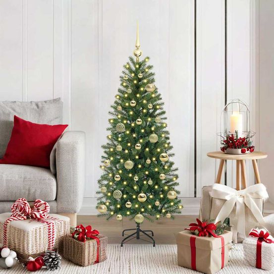 Sapin de noël artificiel 120cm pour salon, pack complet avec guirlande et boules