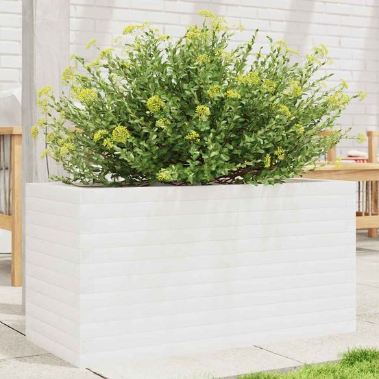 Grande jardinière en bois massif pour jardin et terrasse blanc 90x40cm