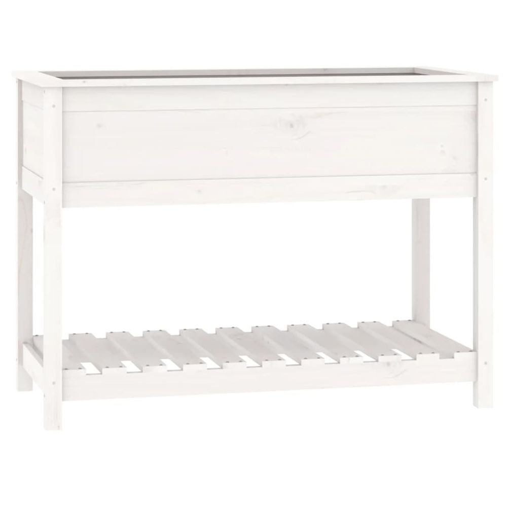 Jardinière d'extérieur avec étagère blanc 111,5x54x81 cm bois massif de pin