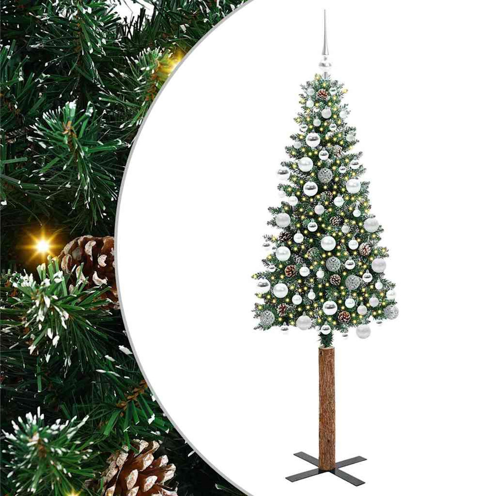 Sapin de noël mince vert 180 cm pvc et bois de pin massif