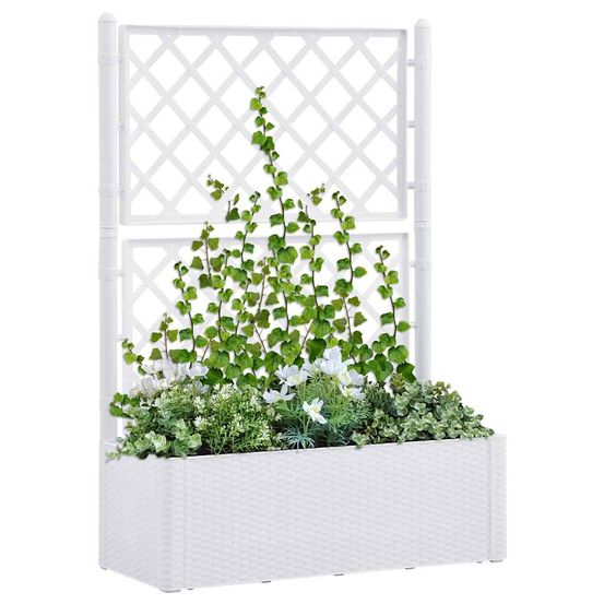 Grande jardinière 90l avec treillis et arrosage auto pour jardin terrasse blanc