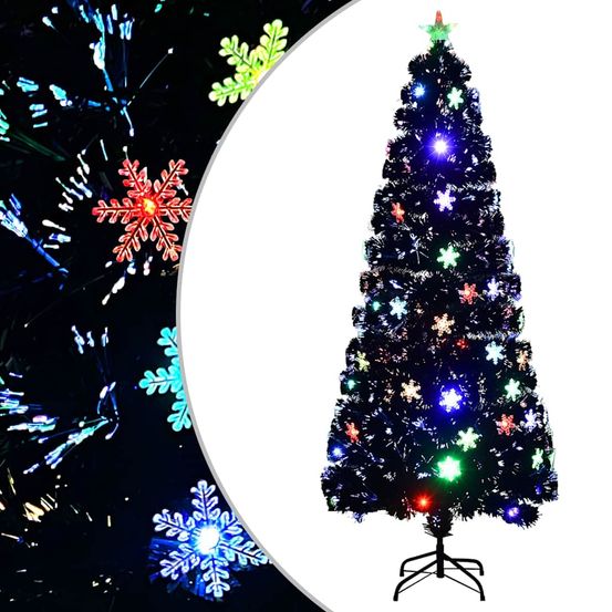 Grand sapin de noël lumineux fibre optique et led pour fêtes noir 210 cm