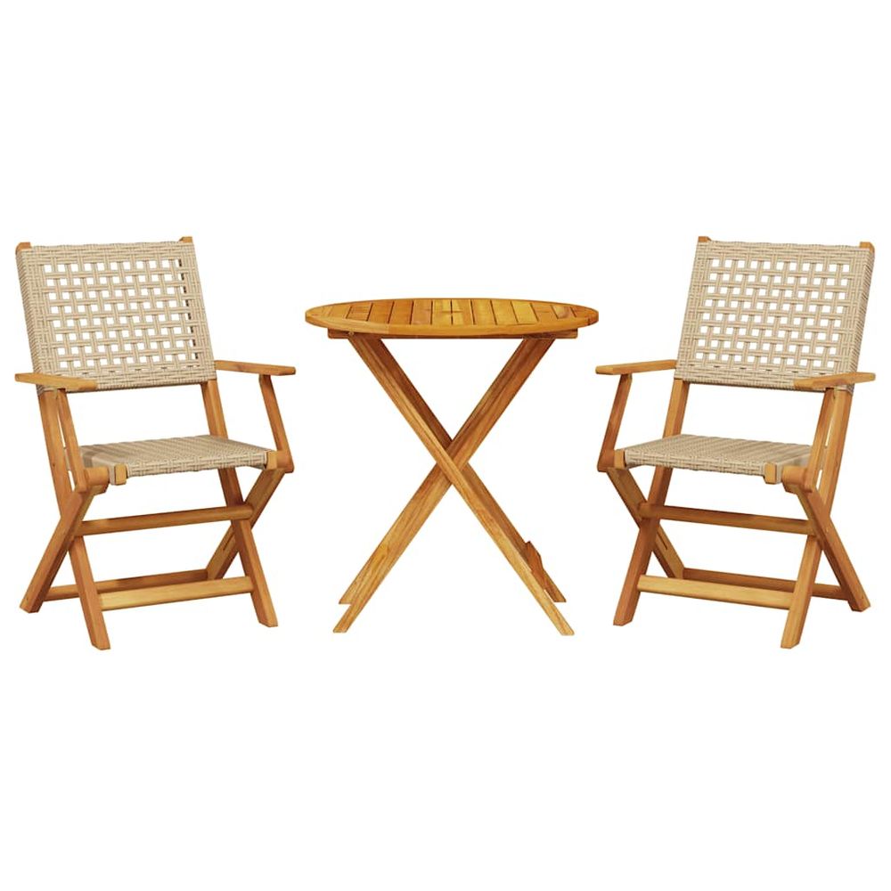 Ensemble de bistro 3 pcs beige résine tressée et bois massif