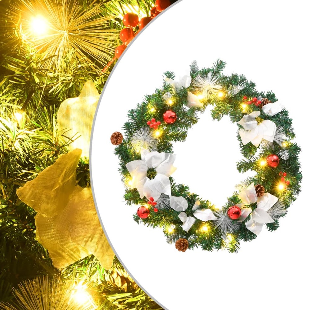 Couronne de noël avec lumières led vert 60 cm pvc