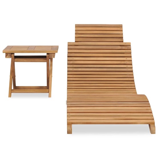 Chaise longue pliable avec table bois de teck solide
