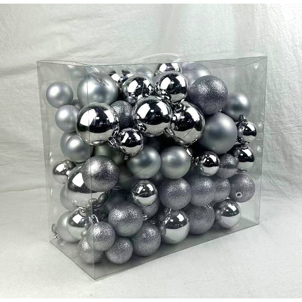 Kit de 100 boules de noël en plastique assorties argentées