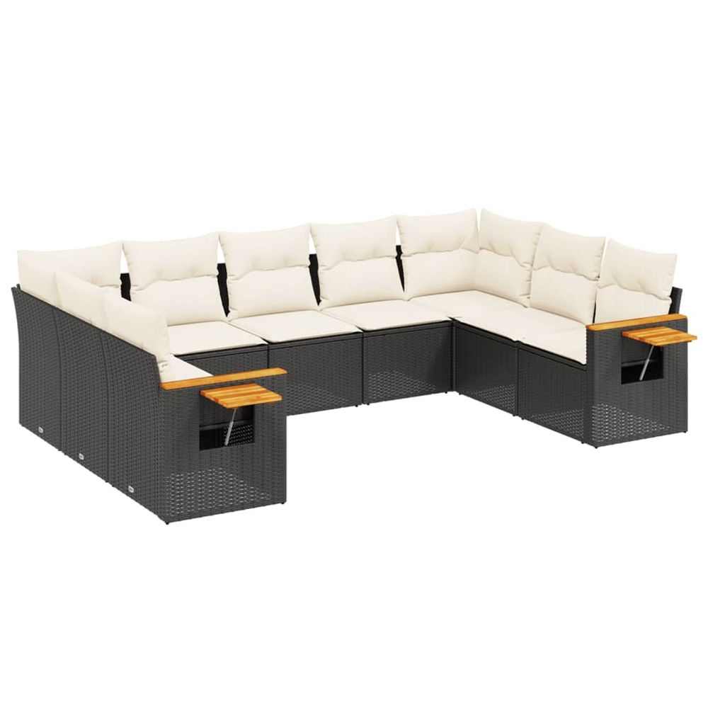 Salon de jardin 9 pcs avec coussins noir résine tressée