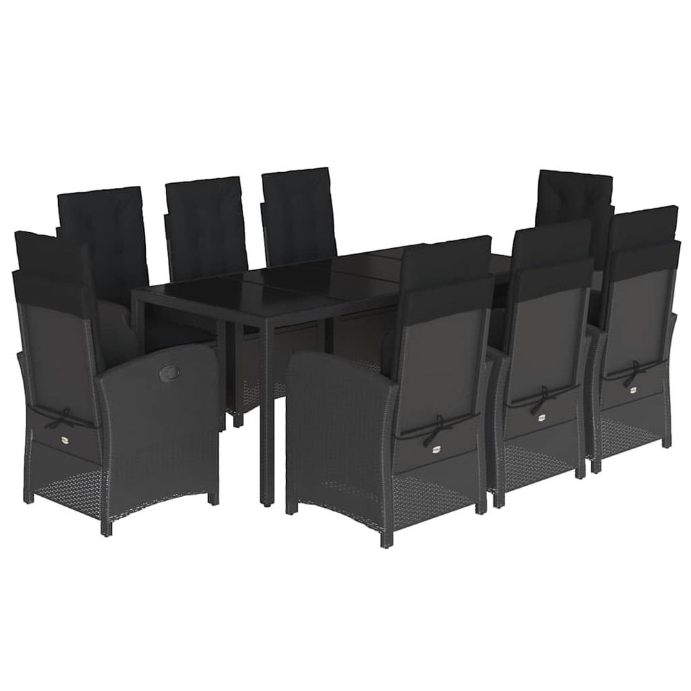Ensemble à manger de jardin 9pcs coussins noir résine tressée