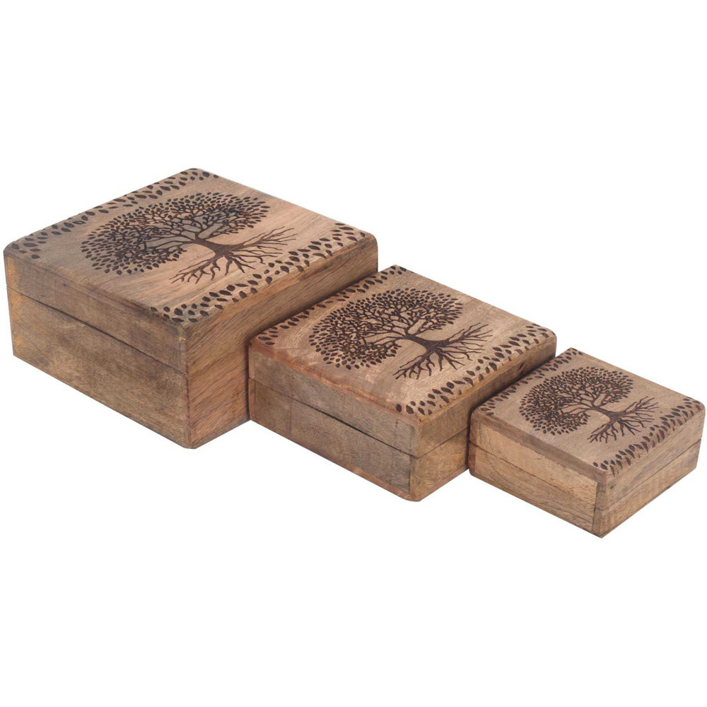 Boites gigognes en bois arbre de vie (lot de 3)