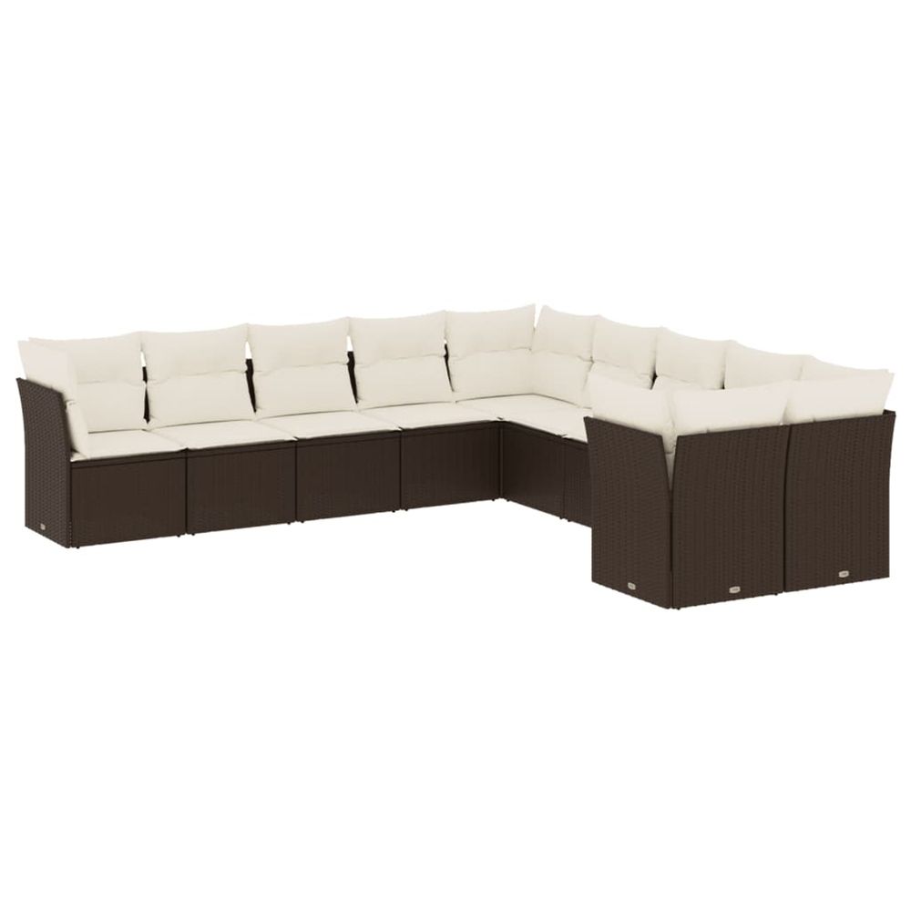 Salon de jardin 10 pcs avec coussins marron résine tressée