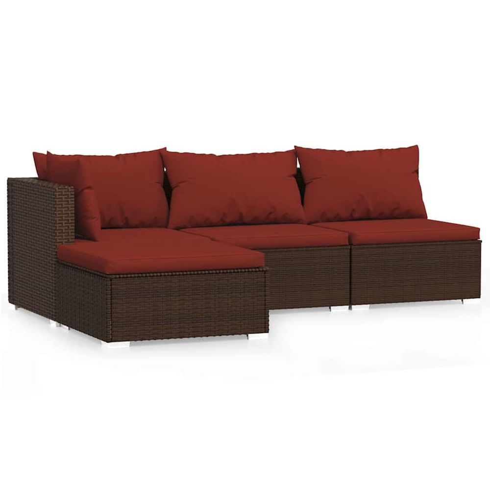 Salon de jardin 4 pcs avec coussins marron résine tressée