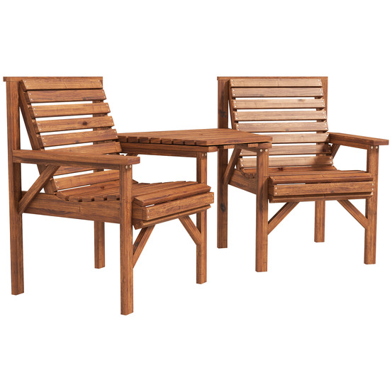 Ensemble bistro de jardin 3 pièces en bois carbonisé, design lamellaire, trou pour parasol, meuble extérieur élégant