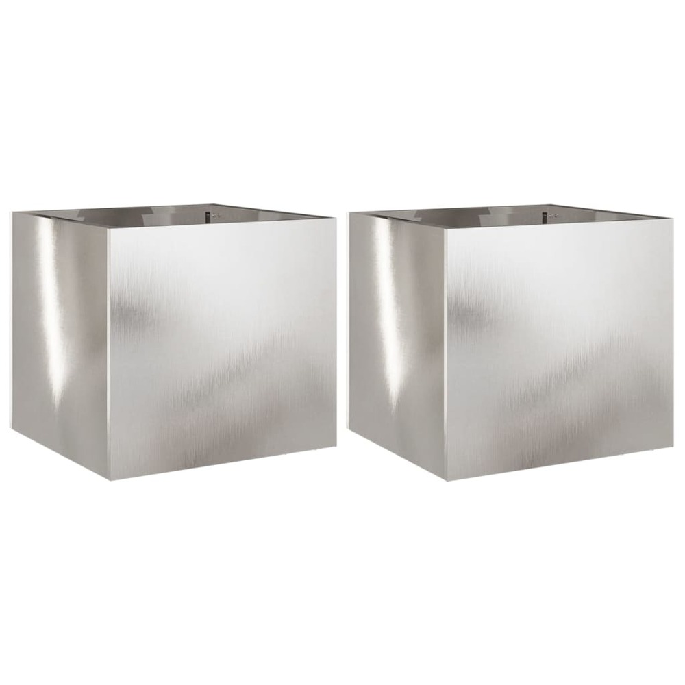 Jardinière bac lit surélevé plantes fleurs jardin terrasses lot de 2 argenté 32 x 30 x 29 cm acier inoxydable argent 02_00390