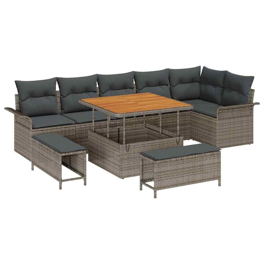 Ensemble de canapé de jardin 9 pc gris polyrotin