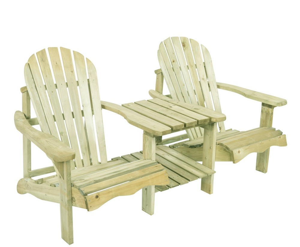 Valerie chaise de jardin double en bois avec table 175 cm - naturel