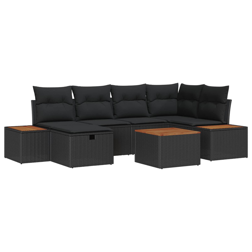 Ensemble de canapé de jardin avec coussin 7 pcs noir polyrotin
