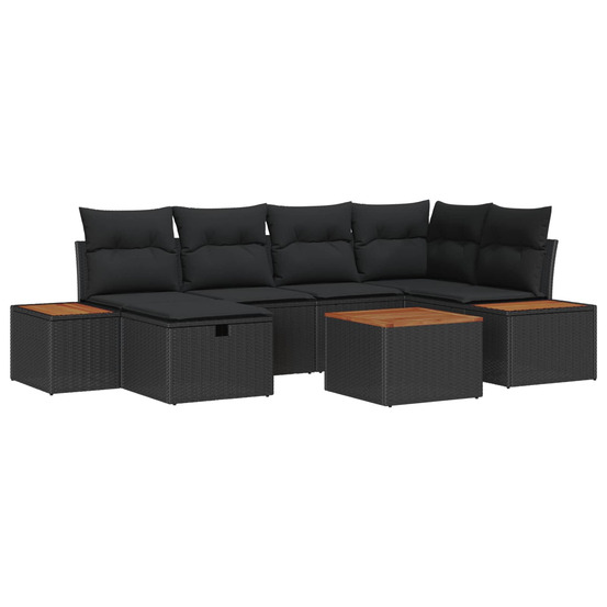Ensemble de canapé de jardin avec coussin 7 pcs noir polyrotin