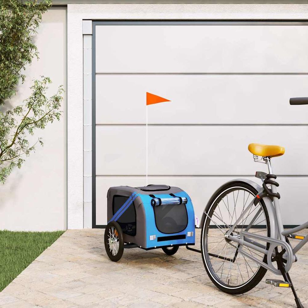 Remorque vélo chien xxl cadre acier pour grand animal 45kg bleu et gris