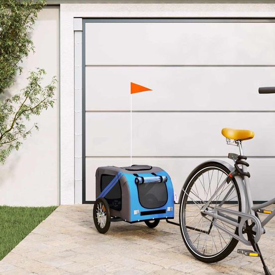 Remorque vélo chien xxl cadre acier pour grand animal 45kg bleu et gris