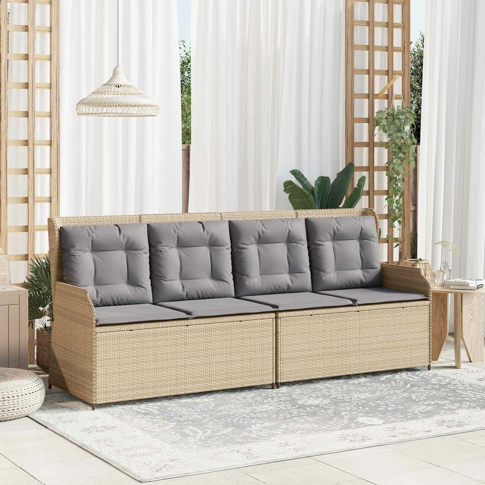 Banc de jardin avec coussin beige et gris polyrotin
