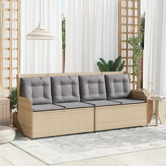 Banc de jardin avec coussin beige et gris polyrotin
