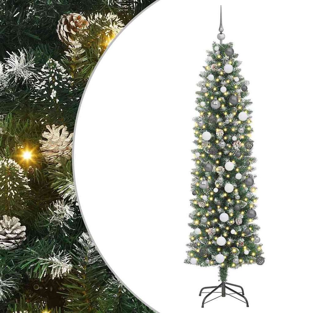 Arbre de noël artificiel slim vert et blanc 210 cm