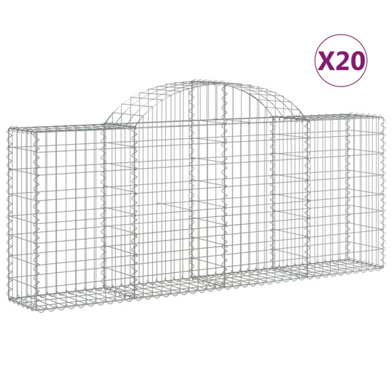 Paniers à gabions arqués 20 pcs 200x30x80/100 cm fer galvanisé