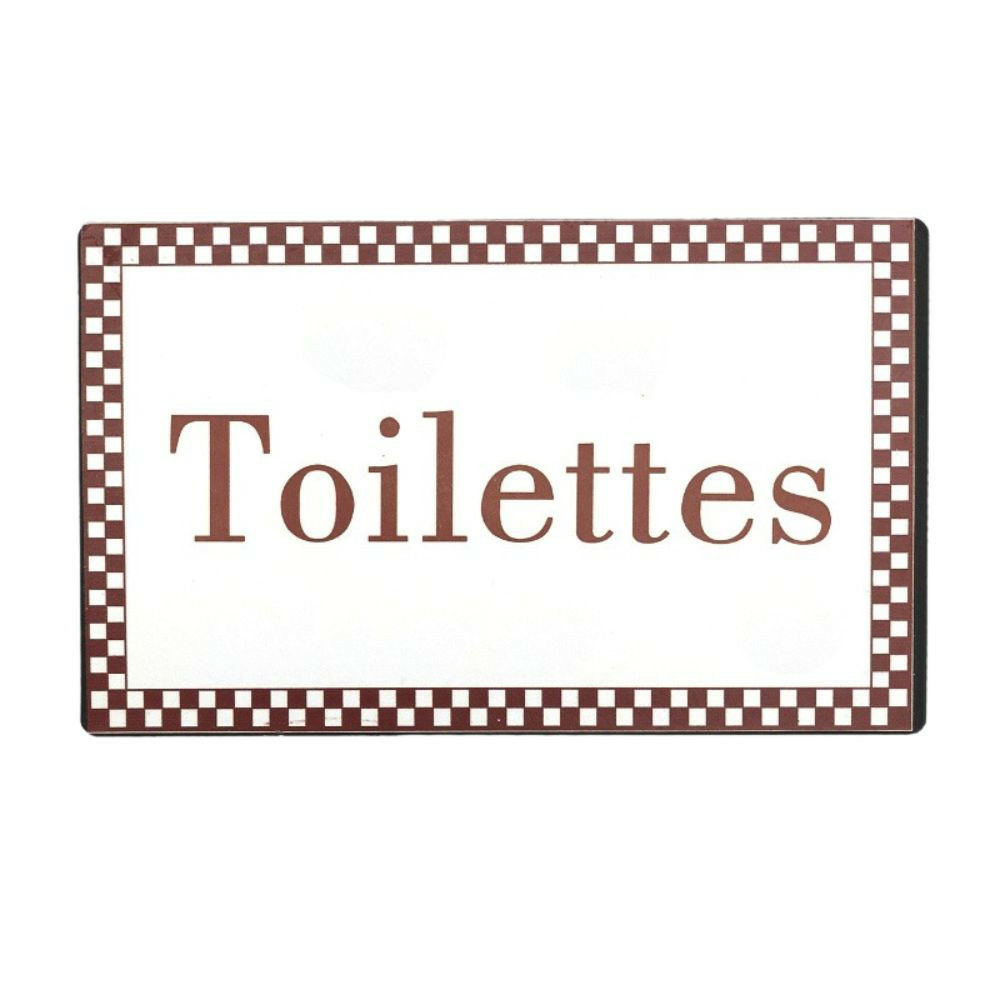 Plaque de porte décorative vintage de toilettes métal blanc marron 15x9cm