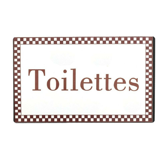 Plaque de porte décorative vintage de toilettes métal blanc marron 15x9cm