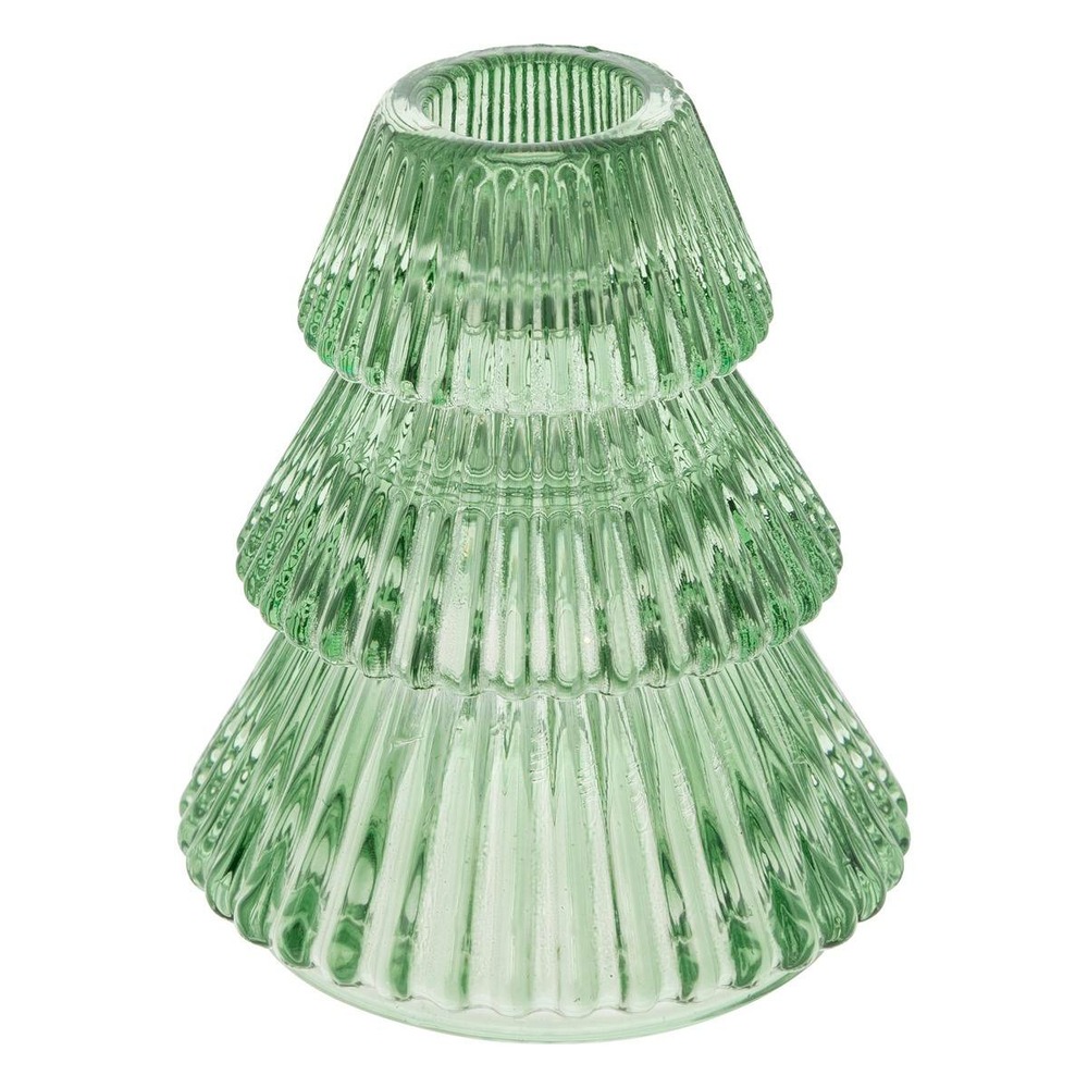Photophore forme sapin h.10cm verre vert