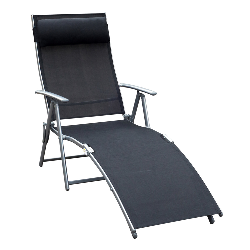 Transat pliant avec coussin, en métal, pour la plage et la terrasse, noir