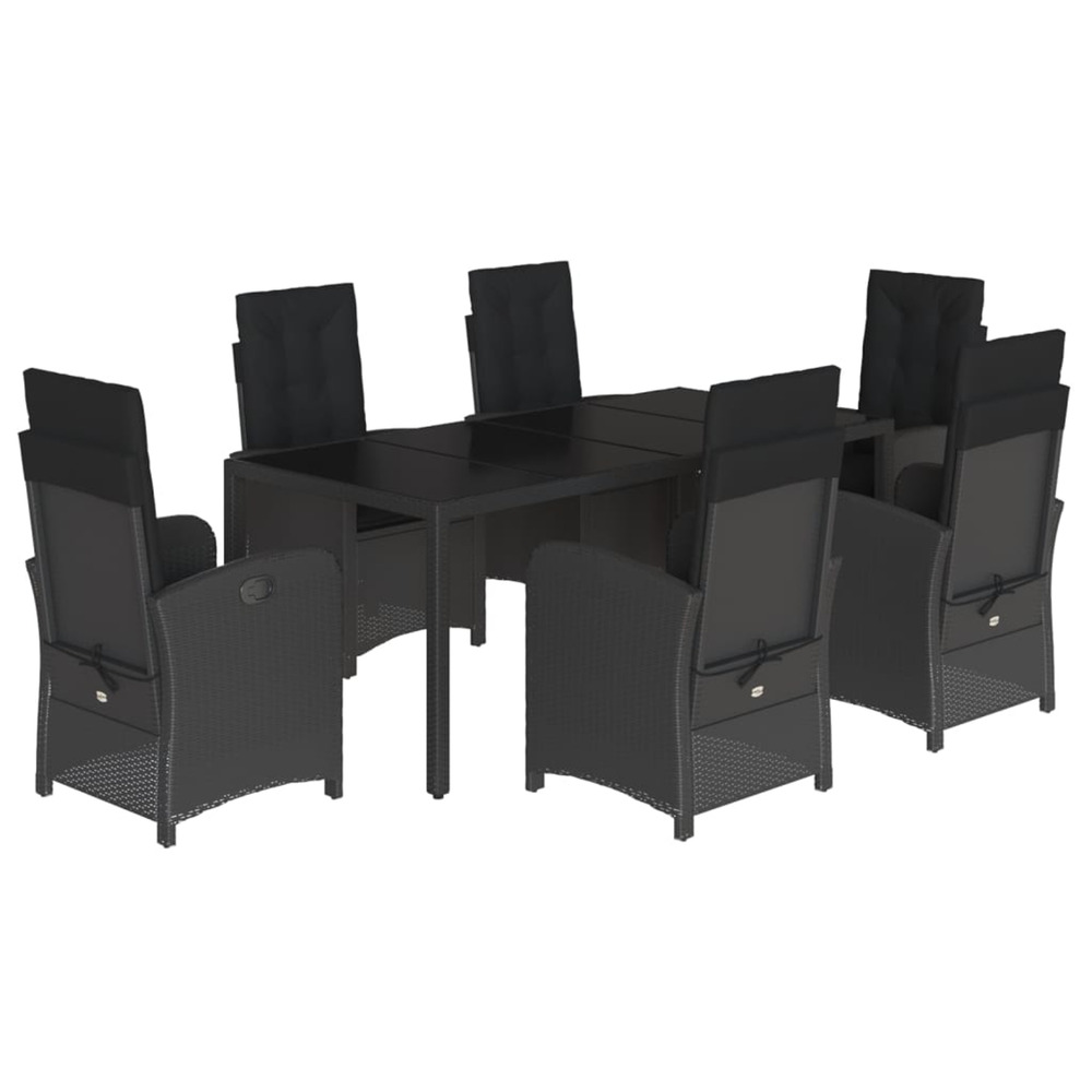 Ensemble à manger de jardin coussins 7pcs noir résine tressée