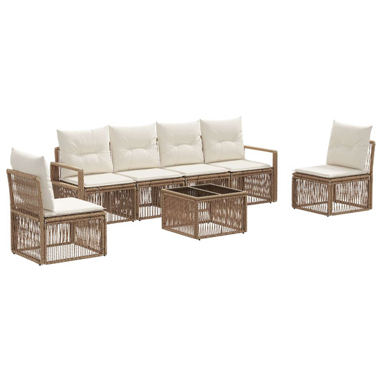 Ensemble de canapé de jardin 7 pcs beige polyrotin