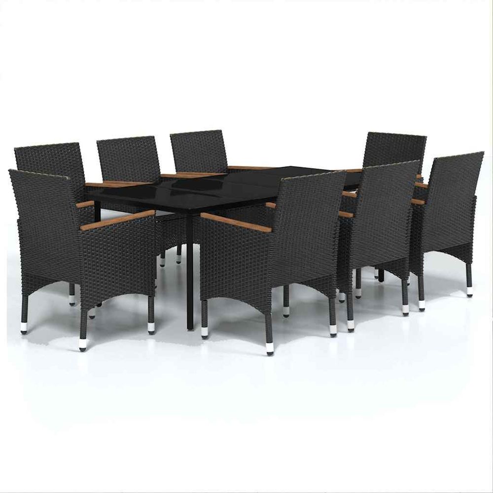 Ensemble à manger de jardin avec coussins 9 pcs noir
