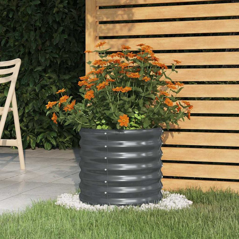 Jardinière ronde en acier galvanisé pot de fleur anthracite 40x36 cm