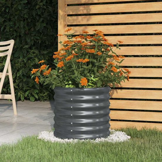 Jardinière ronde en acier galvanisé pot de fleur anthracite 40x36 cm