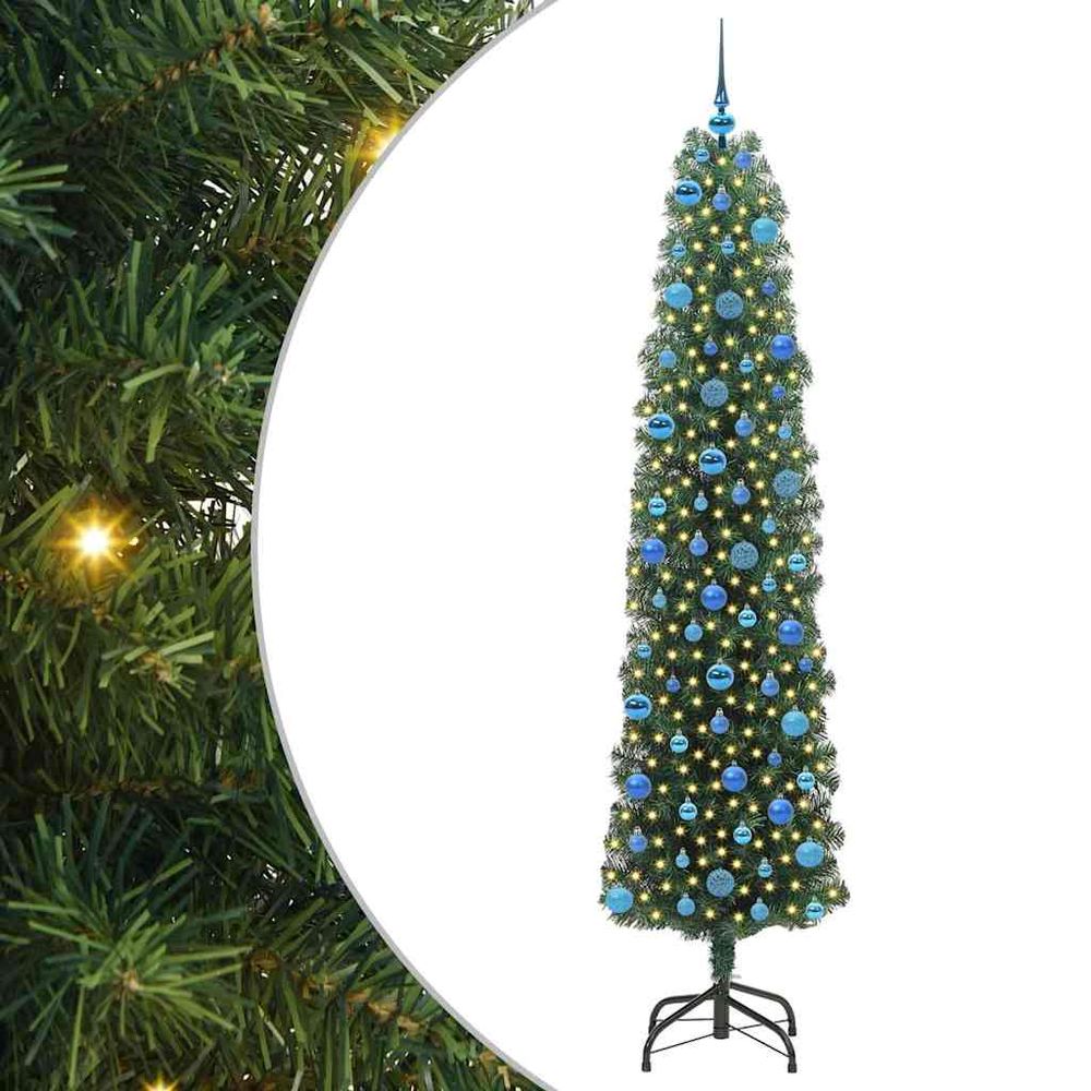 Kit sapin de noël 240 cm tout-en-un : arbre, 300 led, cimier et 120 boules