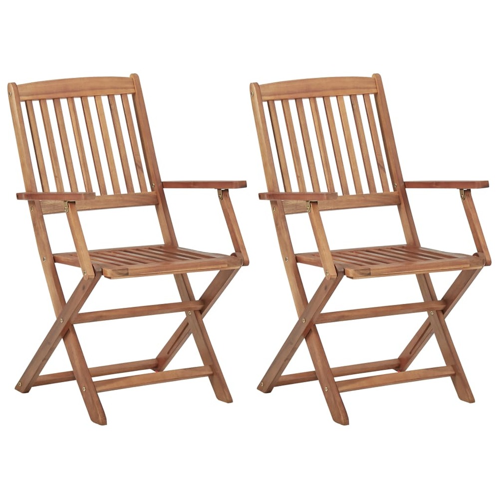Chaises pliables de jardin lot de 2 avec coussins bois d'acacia