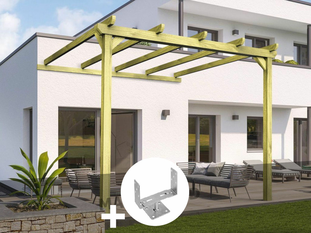Pergola adossée en bois massif saint-denis 420 x 300 cm + 2 supports surélevés